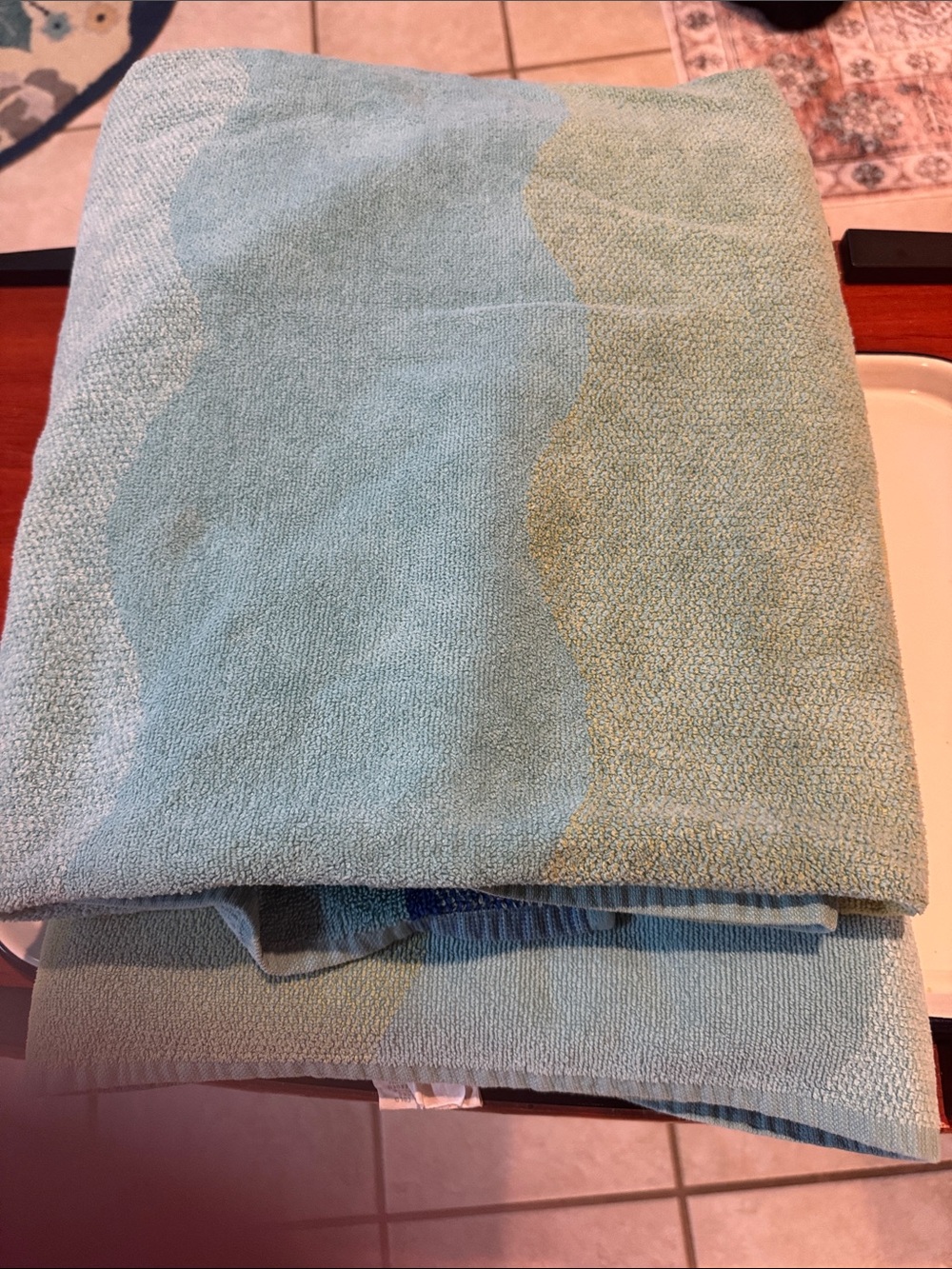 Eddie Bauer Home Aqua and Light Green Yellow Wave Beach Towels